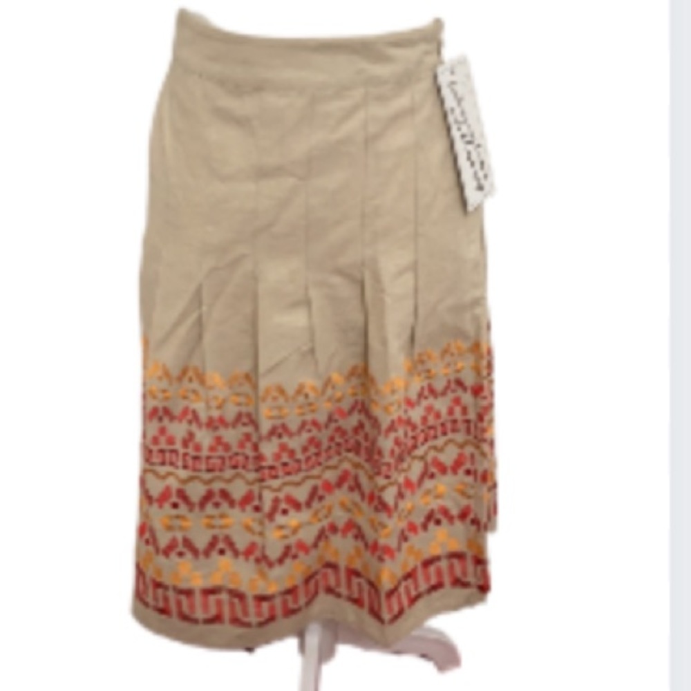 NWT Nygard Tan + Red & Orange Embroidered Design Midi Skirt Size 16